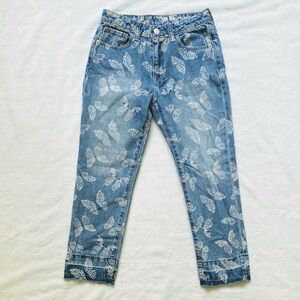 Butterfly Print Girlfriend Jeans